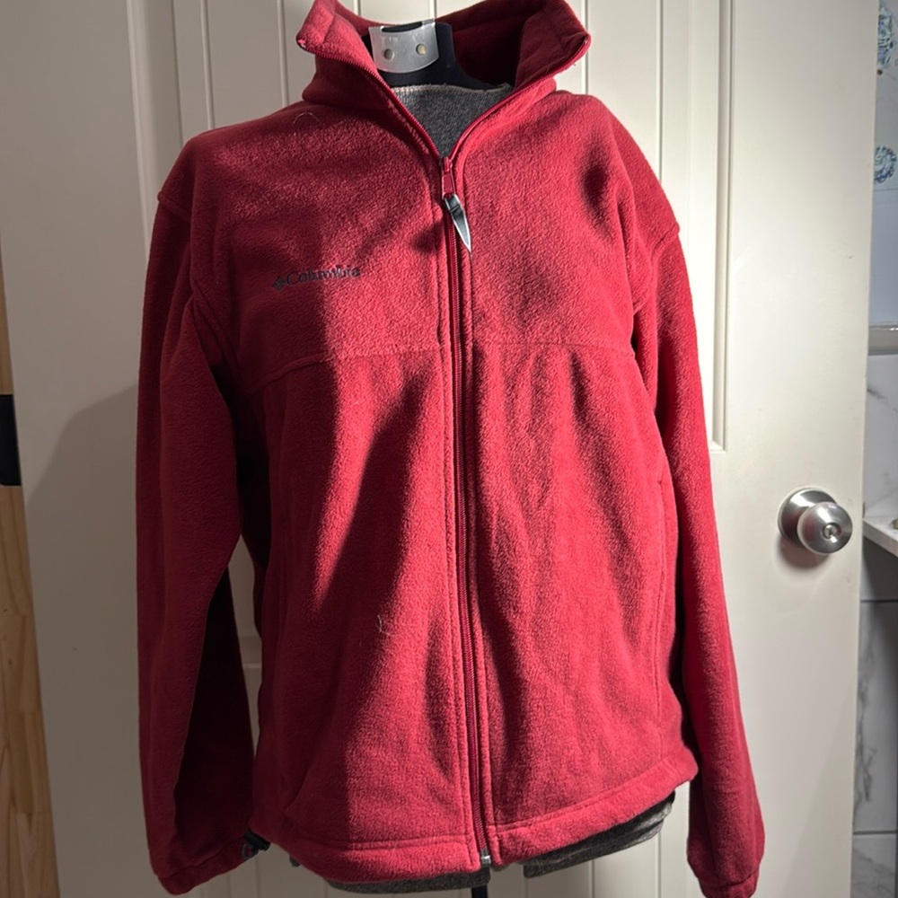 Columbia Jacket Mens M Red Full Zip Fleece Zippered Pockets